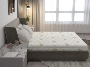 Saltea cu spumă poliuretanică Confort 4Family Aloe Vera 140×200 Somnart, înălțime 14 cm, husă lavabilă și detașabilă cu fermoar, fermitate medie