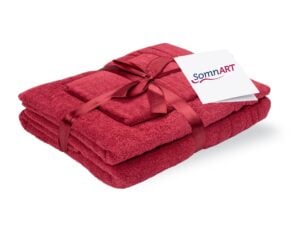 Set prosoape bumbac Somnart, 600gsm, de fata 50×90 cm + de corp 70×140 + de maini 30×50 cm – bordeaux
