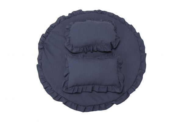 Set covoras impermeabil cu volan + 2 perne SomnArt, din in, Albastru