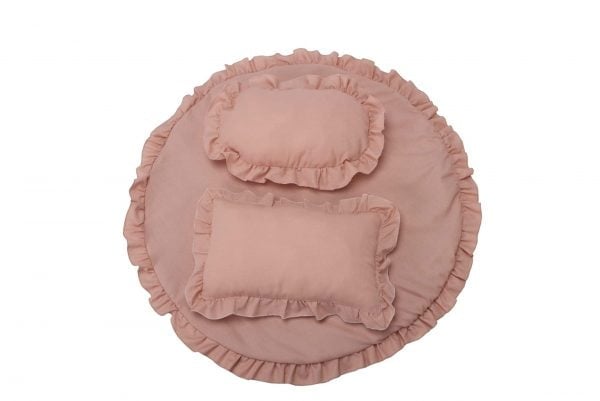 Set covoras impermeabil cu volan + 2 perne SomnArt, din in, Roz