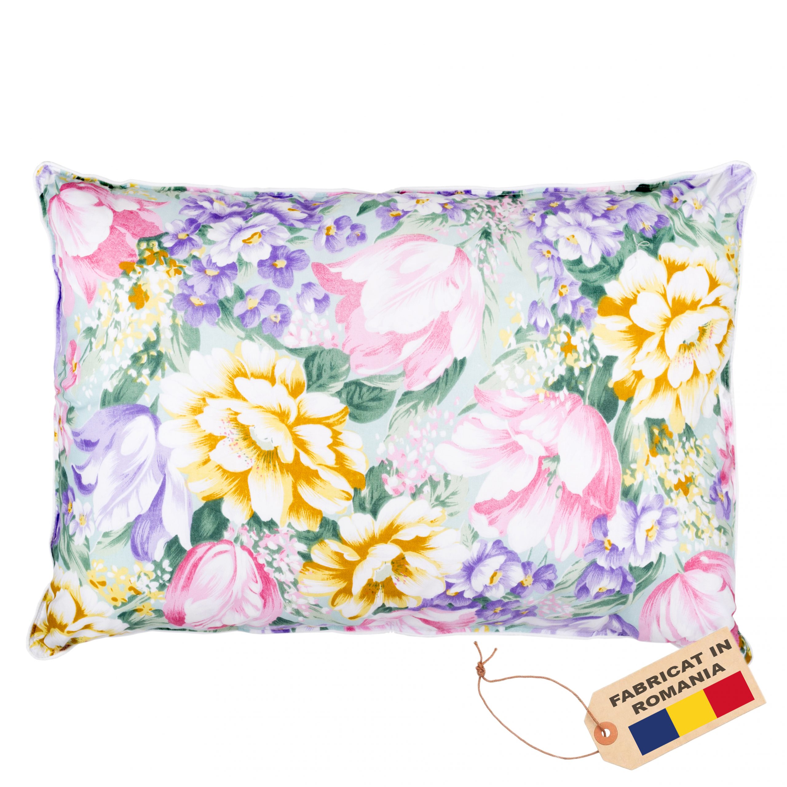 Perna SOMNART, 50×70 cm, umplutura pene 90%, puf 10%, bumbac 100%, model floral multicolor Perna SOMNART, 50×70 cm, umplutura pene 90%, puf 10%, bumbac 100%, model floral multicolor
