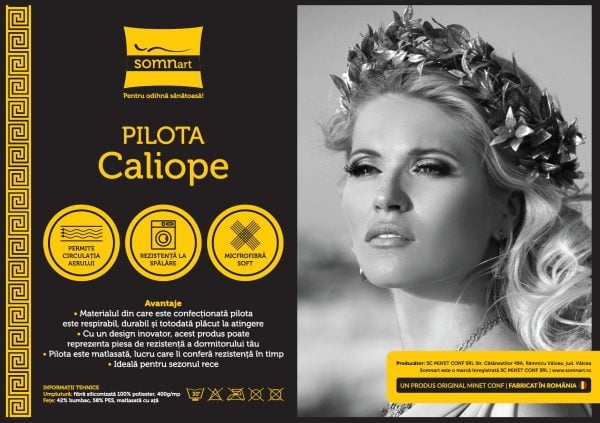 Pilota de iarna matlasata Caliope Somnart, 180×200 cm, policotton imprimat, sezon rece, 400 g/mp