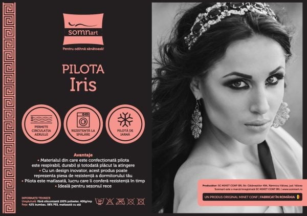 Pilota de iarna matlasata Iris Somnart, 180×200 cm, policotton imprimat, sezon rece, 400 g/mp