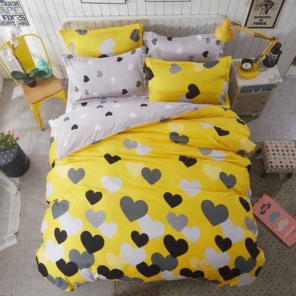 Lenjerie de pat pentru 2 persoane Coral Ultrasleep SomnART, microfibra, 4 piese, imprimeu yellow love