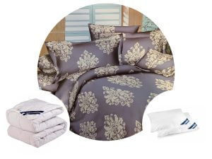 📣PACHET PROMO: 1 Lenjerie 4 piese Bumbac Finet vintage gri + 1 pilota 200×220 + 2 perne 50×70