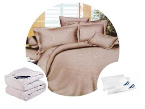 📣 PACHET PROMO: 1 Lenjerie 4 piese Bumbac Finet model serpisori brun + 1 pilota 200×220 + 2 perne 50×70