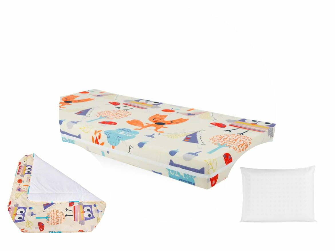 Pachet 1 Saltea Pat SomnART bebelusi si copii Aviator 60×120 + 1 Patura impermeabila bumbac + 1 Perna Latex Puiutul Mamei