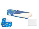 Pachet 1 Saltea Pat SomnART bebelusi si copii Dinozauri 60×120 + 1 Patura impermeabila bumbac + 1 Perna Latex Puiutul Mamei