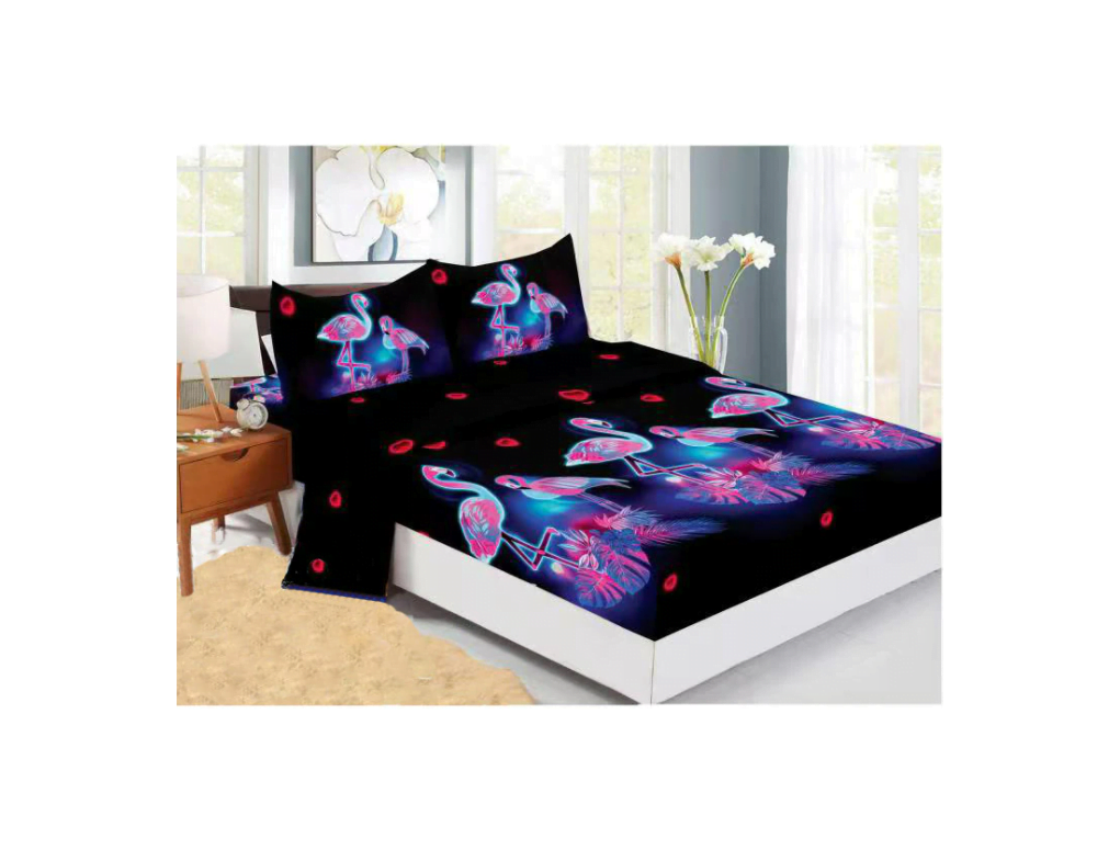 Husa de pat Finet + 2 fete de perna, pentru saltea de 140×200 cm, flamingo 🦩 Husa de pat Finet + 2 fete de perna, pentru saltea de 140×200 cm, flamingo 🦩