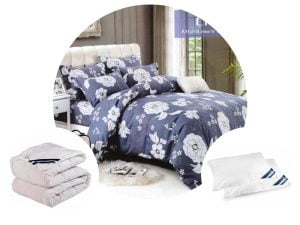 📣PACHET PROMO: 1 Lenjerie 4 piese Bumbac Finet model flori albe+ 1 pilota 200×220 + 2 perne 50 x 70