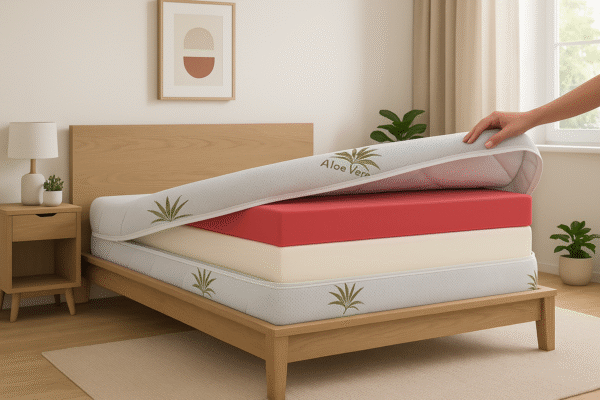 Husa saltea 160x200x25, Aloe Vera, matlasata,  lavabila, detasabila, cu fermoar 4 laturi