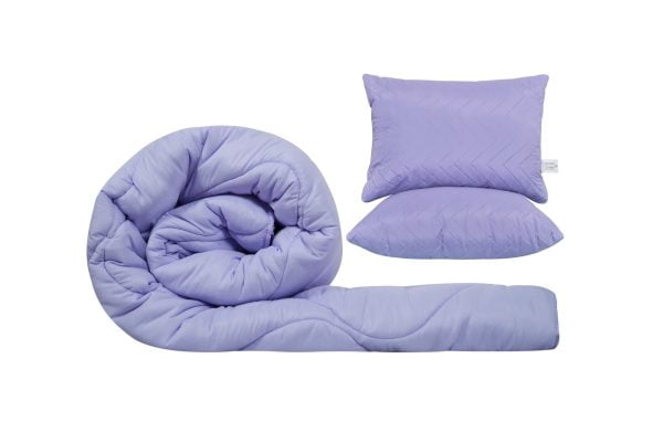 Pachet 1 Set SomnART gama Coral, Pilota 200×220 cm si 2 perne 50×70 cm + Cuvertura Microfibra, 210×240, Lavander