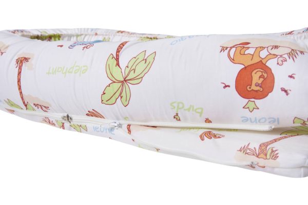 Pozitionator multifunctional 3 in 1 Baby Nest SomnART, perna de gravide + perna de alaptat + protectie patut, cu 3 fermoare, bumbac, Jungle