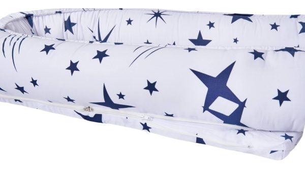 Pozitionator multifunctional 3 in 1 Baby Nest SomnART, perna de gravide + perna de alaptat + protectie patut, cu 3 fermoare, bumbac, Stelute