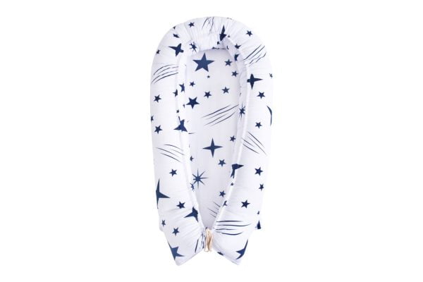 Pozitionator multifunctional 3 in 1 Baby Nest SomnART, perna de gravide + perna de alaptat + protectie patut, cu 3 fermoare, bumbac, Stelute