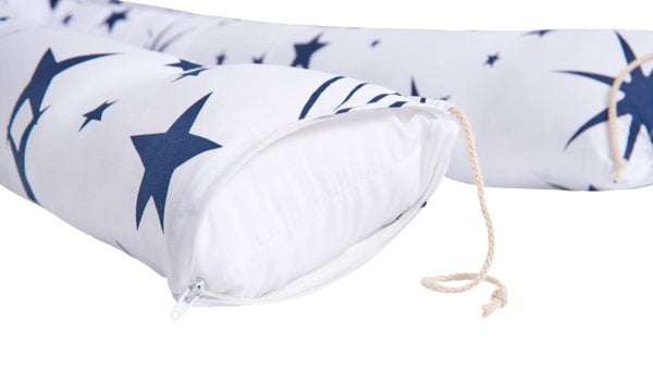 Pozitionator multifunctional 3 in 1 Baby Nest SomnART, perna de gravide + perna de alaptat + protectie patut, cu 3 fermoare, bumbac, Stelute