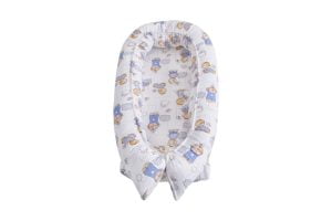 Pozitionator multifunctional 3 in 1 Baby Nest SomnART, perna de gravide + perna de alaptat + protectie patut, cu 3 fermoare, bumbac, Ursuleti