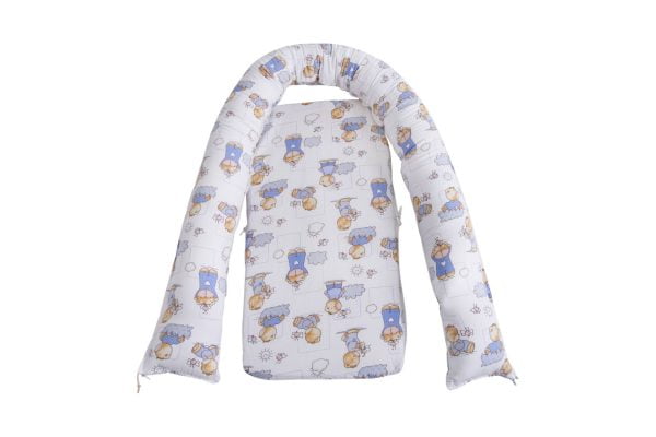 Pozitionator multifunctional 3 in 1 Baby Nest SomnART, perna de gravide + perna de alaptat + protectie patut, cu 3 fermoare, bumbac, Ursuleti