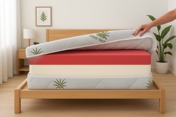 Husa saltea 160x200x25, Aloe Vera, matlasata,  lavabila, detasabila, cu fermoar 4 laturi