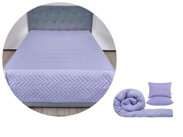 Pachet 1 Set SomnART gama Coral, Pilota 200×220 cm si 2 perne 50×70 cm + Cuvertura Microfibra, 210×240, Lavander