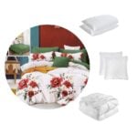 Pachet 1 Lenjerie de pat finet 6 piese, cearceaf pat clasic, Flori de camp + 1 pilota 200×220 + 2 perne 50×70 + 2 perne 70×70