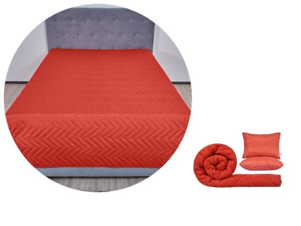 Pachet 1 Set SomnART gama Coral, Pilota 200×220 cm si 2 perne 50×70 cm + Cuvertura Microfibra, 210×240, Rosu