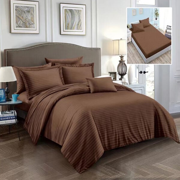 Set lenjerie de pat pentru 2 persoane XXL, Bumbac Damasc Policotton, 6 piese, Cearceaf pat cu elastic, Cearceaf pilota 200×230, Fete de perne 50×70 x 2, Fete de perne 70×70 x 2, 6DPH2