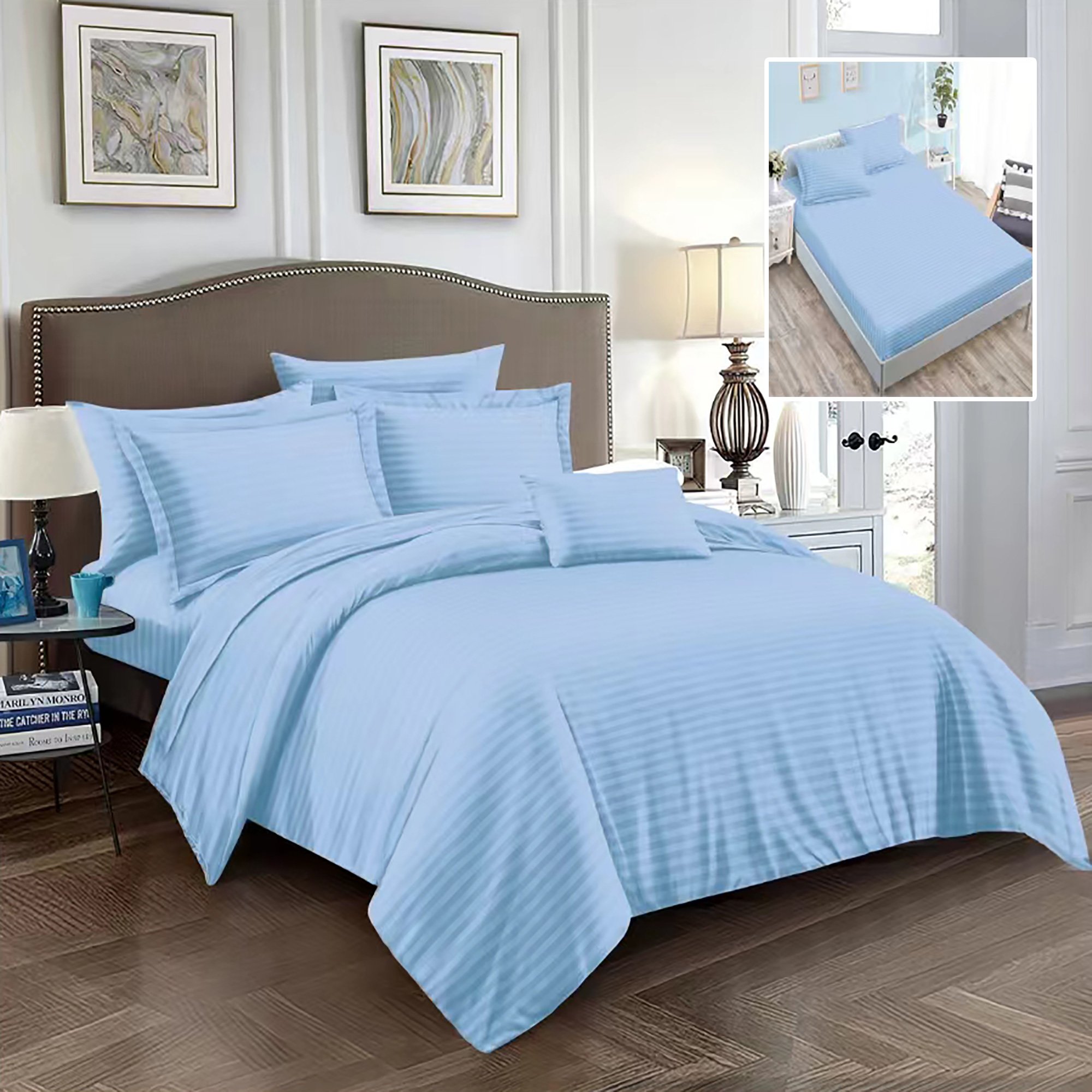 Set lenjerie de pat pentru 2 persoane XXL, Bumbac Damasc Policotton, 6 piese, Cearceaf pat cu elastic, Cearceaf pilota 200×230, Fete de perne 50×70 x 2, Fete de perne 70×70 x 2, 6DPH10
