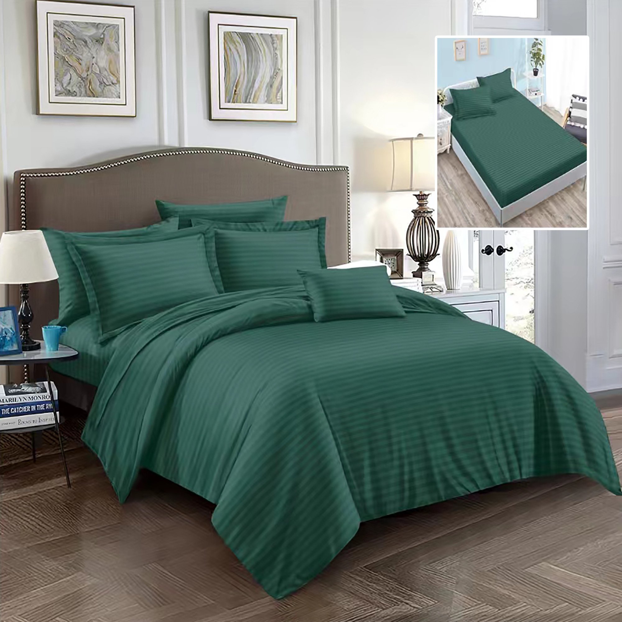 Set lenjerie de pat pentru 2 persoane XXL, Bumbac Damasc Policotton, 6 piese, Cearceaf pat cu elastic, Cearceaf pilota 200×230, Fete de perne 50×70 x 2, Fete de perne 70×70 x 2, 6DPH10