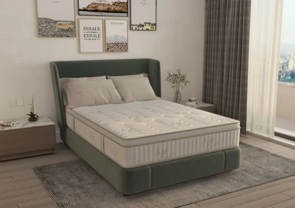 Saltea cu memorie si arcuri Bambus Super Confort Pocket Multilayer 90×200, inaltime 25 cm, husa matlasata, sistem 3D, manere, fermitate medie