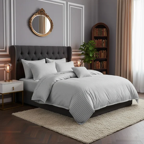 Lenjerie de pat pentru 1 persoana, Bumbac Damasc 100%, 3 piese, Cearceaf pat 160×240, Cearceaf pilota 150×210, Fete de perne 50×70, gri Lenjerie de pat pentru 1 persoana, Bumbac Damasc 100%, 3 piese, Cearceaf pat 160×240, Cearceaf pilota 150×210, Fete de perne 50×70, gri