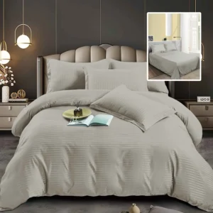 Set lenjerie de pat pentru 2 persoane XXL, Bumbac Damasc Policotton, 4 piese, Cearceaf pat 230×260, Cearceaf pilota 230×200, Fete de perne 50×70 x 2, Bej