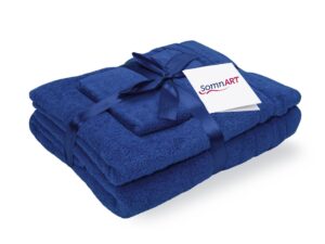 Set prosoape bumbac Somnart, 600gsm, de fata 50×90 cm + de corp 70×140 + de maini 30×50 cm – albastru