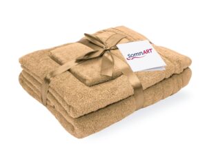 Set prosoape bumbac Somnart, 600gsm, de fata 50×90 cm + de corp 70×140 + de maini 30×50 cm – bej