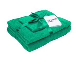 Set prosoape bumbac Somnart, 600gsm, de fata 50×90 cm + de corp 70×140 + de maini 30×50 cm – verde