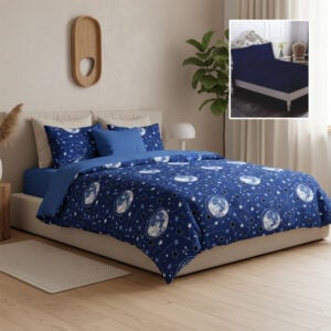 Lenjerie de pat finet 6 piese, cearceaf pat cu elastic, cearceaf pilota 200×230, 2 fete perna 50×70, 2 fete perna 70×70, Extra, Galaxy