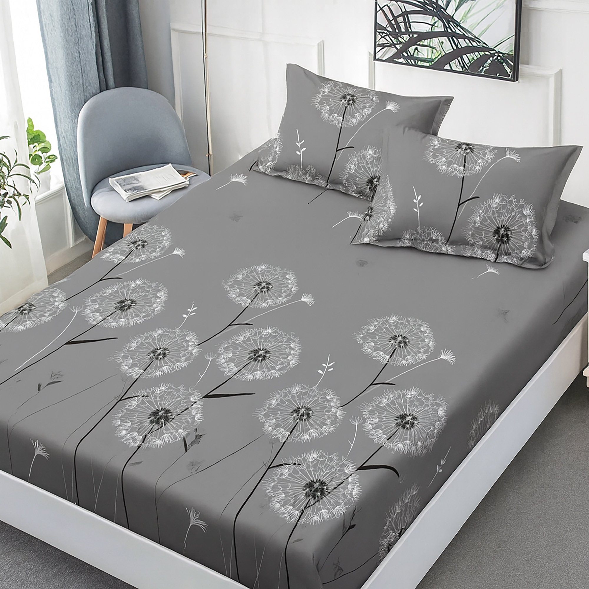 Husa de pat Finet + 2 fete de perna, pentru saltea de 160×200 cm, Flori Crem