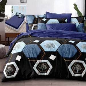 Lenjerie de pat finet 6 piese, cearceaf pat cu elastic, cearceaf pilota 200×230, 2 fete perna 50×70, 2 fete perna 70×70, Extra, Bleumarin