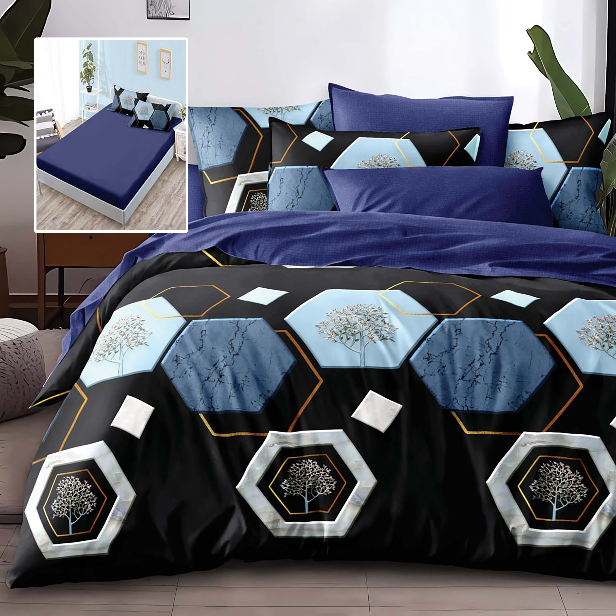 Lenjerie de pat finet 6 piese, cearceaf pat cu elastic, cearceaf pilota 200×230, 2 fete perna 50×70, 2 fete perna 70×70, Extra, Bleumarin Lenjerie de pat finet 6 piese, cearceaf pat cu elastic, cearceaf pilota 200×230, 2 fete perna 50×70, 2 fete perna 70×70, Extra, Bleumarin