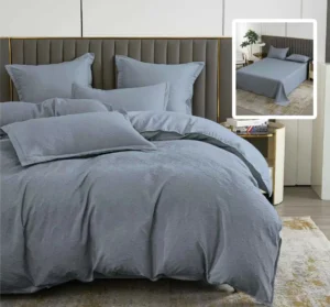 Lenjerie de pat 6 piese, Natur Uni Baroque, cearceaf pat clasic, cearceaf pilota 200×230, 2 fete perna 50×70, 2 fete perna 70×70, Antracit