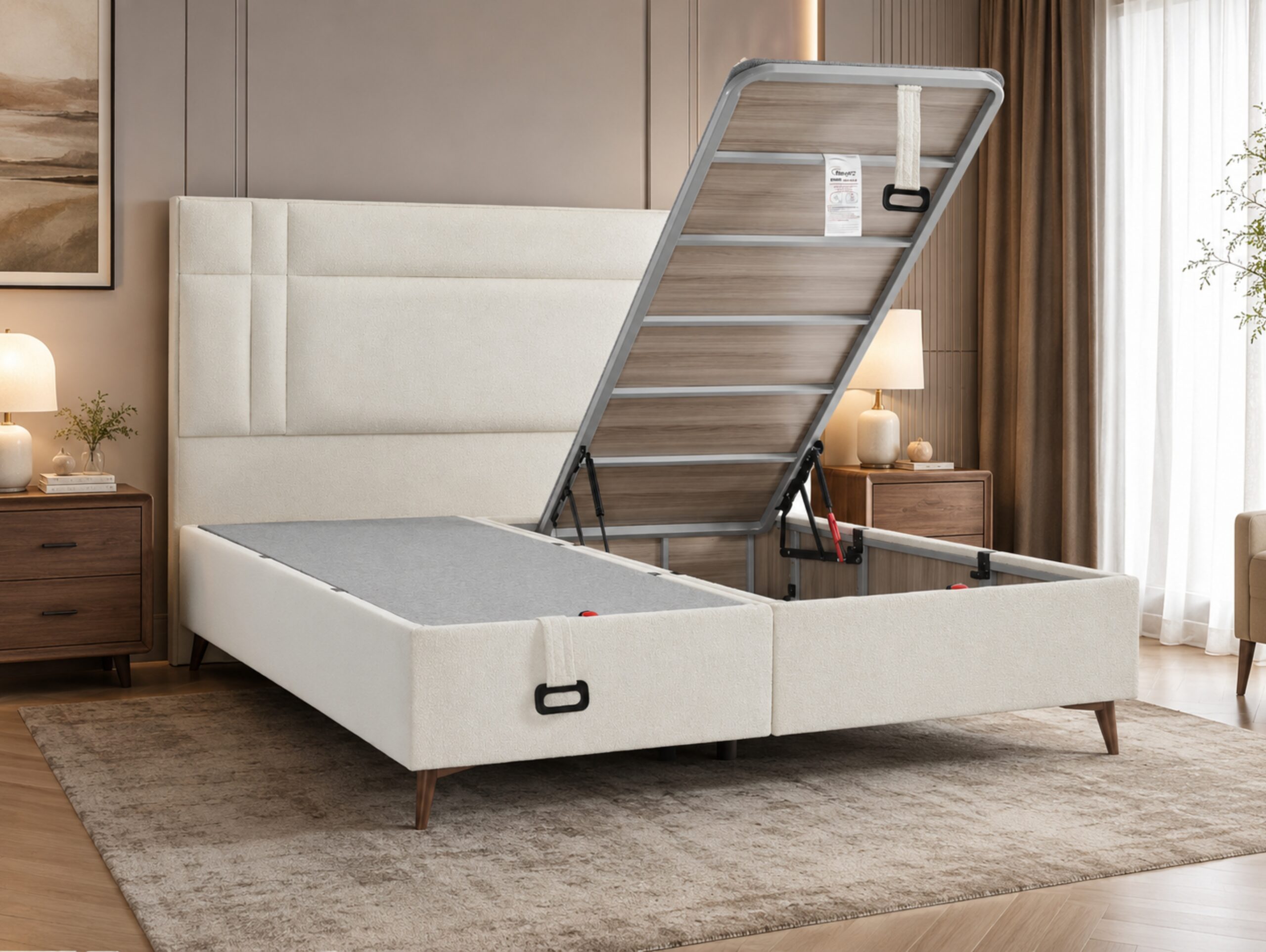Pat tapitat 140×200 cu lada de depozitare Somnart Optimal, somiera rabatabila, gri Pat tapitat 140×200 cu lada de depozitare Somnart Optimal, somiera rabatabila, gri