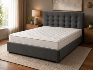 Pat tapitat 160×200 cu lada de depozitare Somnart Madrid, somiera rabatabila, gri