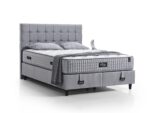 Pat tapitat 160×200 cu lada de depozitare Somnart Optimal, somiera rabatabila, gri