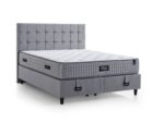 Pat tapitat 160×200 cu lada de depozitare Somnart Optimal, somiera rabatabila, gri