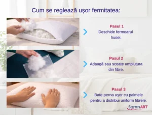 Perna ajustabila 50×70 Somnia, microfibra, lavabila la masina, vidat, alb